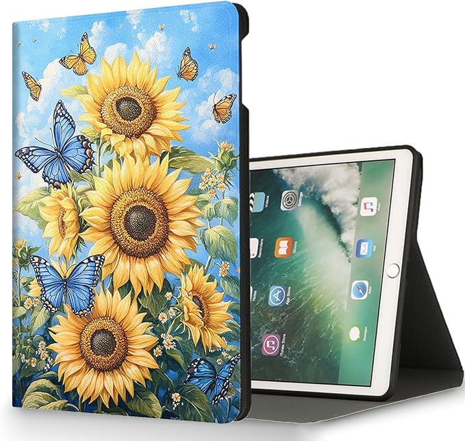 for Microsoft Surface Go 4/3/2/1-10.5" 2021 Tablet Case,Auto Wake/Sleep,Adjustable Stand Protective Cover - Sunflower Butterfly