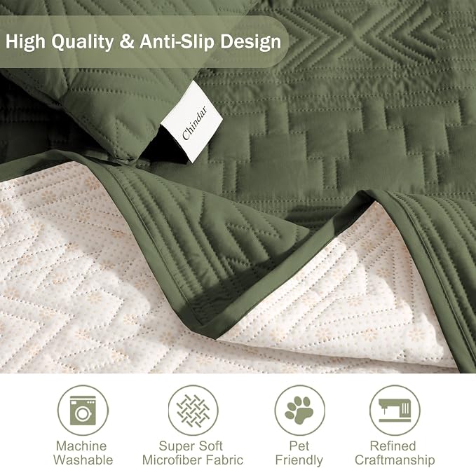 Boho Quilted Grand Sofa Covers Washable, Couch Cover for Grand Sofa, Soft Cozy Couch Protector for 4 Cushion Couch, Oversized Grand Sofa Slipcovers Waterproof (Grand Sofa 88", Olive Green)