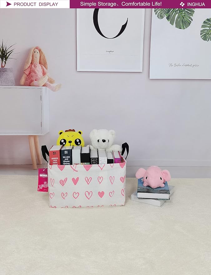 Rectangular Pink heart Storage Basket | Gifts Bag for Books,Clothes,Gifts,Pets-Perfect for Home,Office,Nursery,Dorm,Shelf