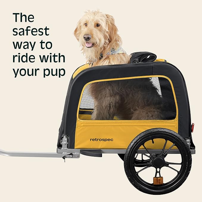 Retrospec Rover Waggin' Pet and Dog Bike Trailer with Weather-Resistant Canopy & Mesh Shield - Foldable Frame, 16in Wheels with Storage Pouch & Internal Safety Leash Supports up to 50 lbs
