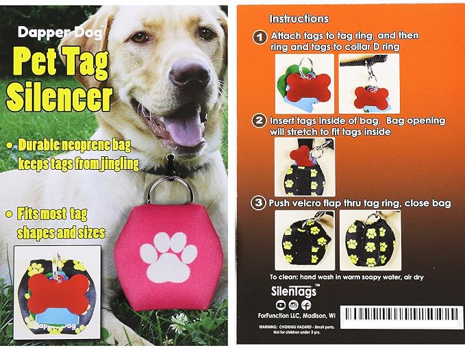 Dapper Dog - Dog Tag Silencer with Tag Ring (Pink with Large White Paw Print) (Pink)