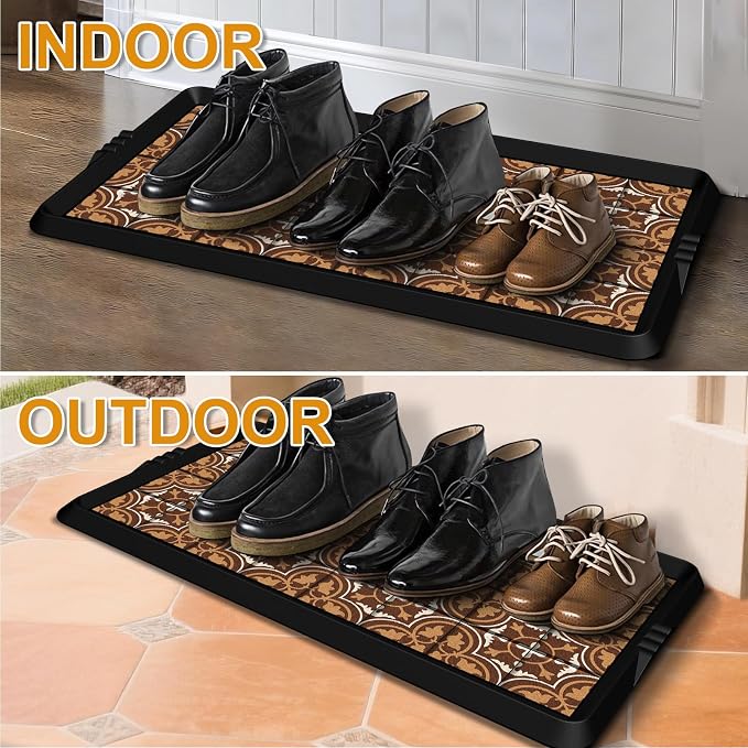 BEHERO Boot Tray Shoe Mat Decorative Patterned, Rubber Boot Matt Tray Indoor and Outdoor Use, 16" x47.5" Shoe Cleaning Mat Non-Slip, Shoe Storage Waterproof with Artistic Prints for Entryway(Gray)