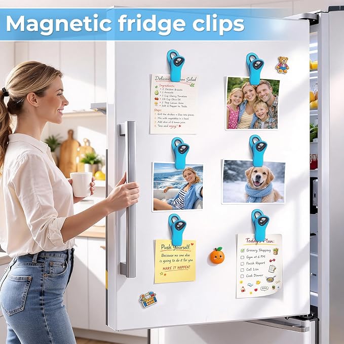 12 Pack Chip Clips, Bag Clips for Food, Magnetic Sealers for Chips And Other Food, Plastic Bag Clip for Kitchen, Fridge, Clothes, Sewing And Artwork (Blue)