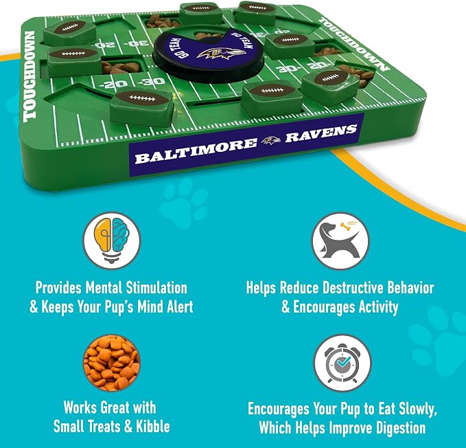 Pets First NFL Baltimore Ravens Large Puzzle Treat Toy for Dogs - Interactive Slow Feeding Toy, New Large Size