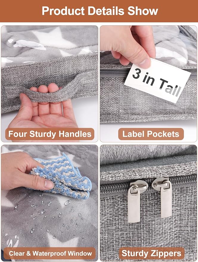 punemi 3 inch High Soft Low Profile Under Bed Storage Bins, 2 Pack, Grey | Foldable Clothes Storage with Zippers & Clear Lids, Small & Shallow Design for Under Sofa,Couch, Dorm & College Bed Storage