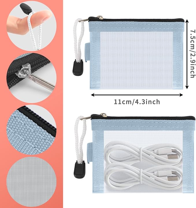 Classycoo Mini Zipper Mesh Bags 5 Pack, 3" x 4.3" Nylon Small Zipper Mesh Pouch Key Credit Card Holder, Coin Purse, Portable Travel Makeup Cosmetic Bags Organizer for Lipstick(5 Colors, Pink)