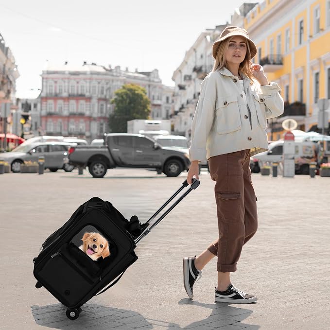 EliteField Deluxe Rolling Backpack Dog & Cat Carrier (2-Year Warranty) | Airline Approved, Waterproof Fabric, Scratch-Resistant Mesh, Retractable Handle, Wheels, Built-In Leash