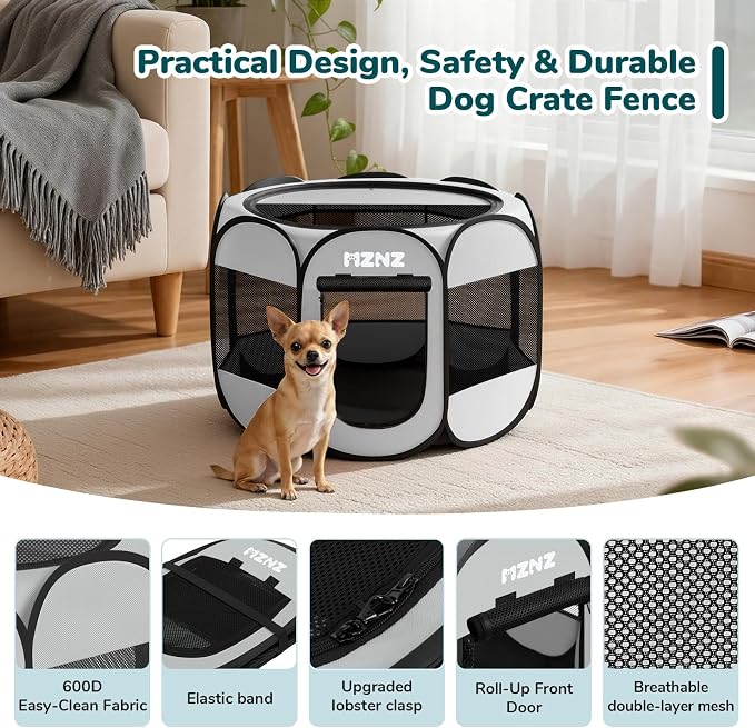 Dog Cat Small Animal Puppy Playpen Crate, Small, Whole Grey | Portable Pop Up Pet Cage Enclosure Tent Kennel Indoor Outdoor with Carrying Case, No Assembly, Camping Use