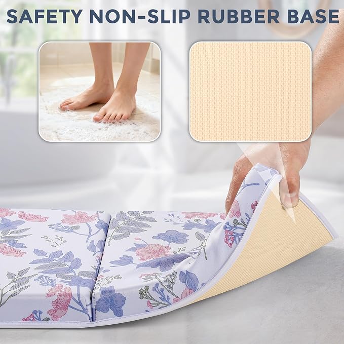 Bath Kneeler and Elbow Rest Pad Set, 1.5” Thick Bathtub Kneeling Mat | Cozy Memory Foam, Non-Slip 6 Suction Cups and 4 Toys Organizer Pockets, Quick-Dry Bath Kneeling Pad for Babies Toddlers
