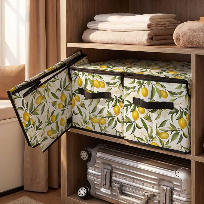 Stackable Storage Bins with Lids,Closet Organizers Fabric Box for Home and Office,Blanket Clothes Organizers,Under Bed Storage Containers 3 Pack