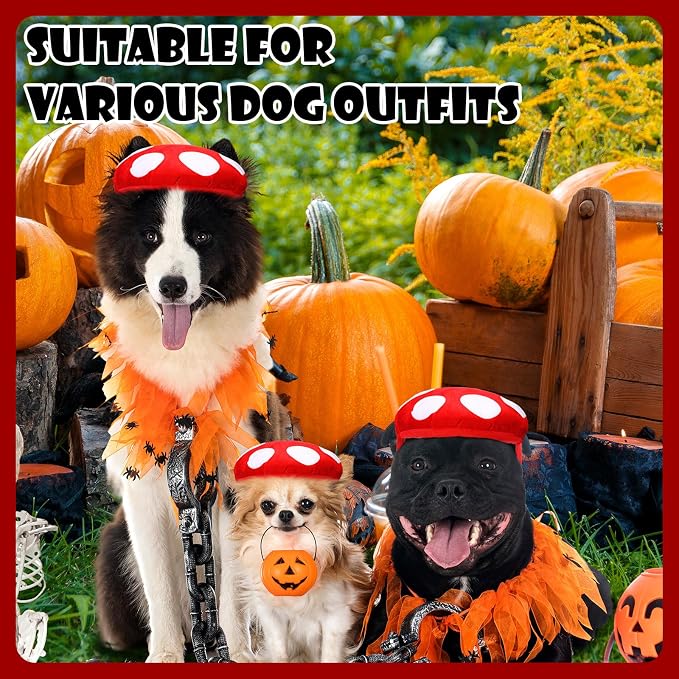 Huhumy Dog Mushroom Hat, Red White Dot Pet Costume for Halloween Christmas | Adjustable Chin Strap Fit, Cottagecore Party Accessory, Fits Cats and Small Dogs, Festive Holiday Cosplay Dress up Prop