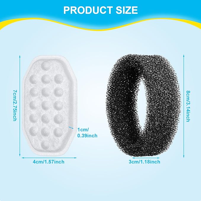 16 Pack Cat Water Fountain Filters Replacement & Pre-Filter Sponges for 108oz/3.2 Stainless Steel Pet Water Fountain with Water Level Window