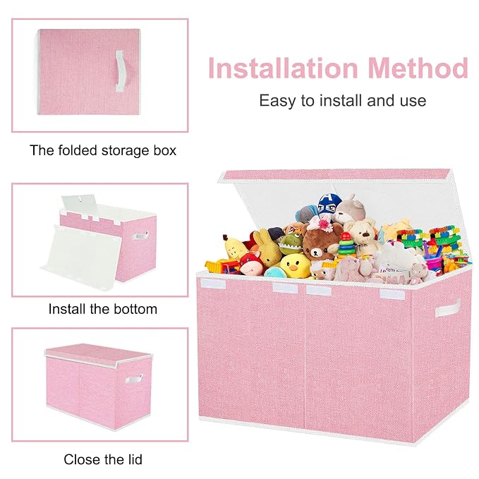 Pantryily Large Foldable Toy Storage Box with Lid,Plush Toy Organizer Chest