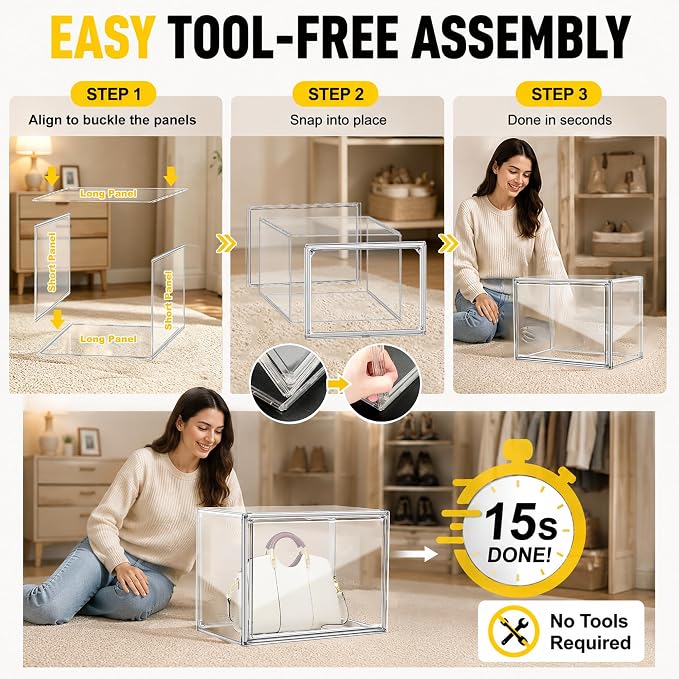 Clear High-Top Sneaker Storage Box, Acrylic Shoe Organizer 1 Pack | Extra height 10.6'' for high-top sneakers & athletic footwear Size 11. Stackable display design keeps collections organized