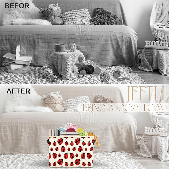 Ladybug Storage Bins with Handles, Lady Bug Gifts for Women Men, Cute Red Ladybug Insect Collapsible Laundry Basket Storage Box for Home Bedroom Bathroom Clothes Toys Books