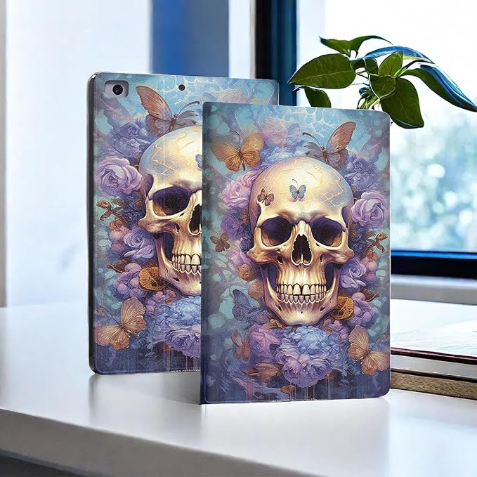for Microsoft Surface Pro 8-13" 2021 Tablet Case,Auto Wake/Sleep,Adjustable Stand Protective Cover - Skull Butterfly Flower