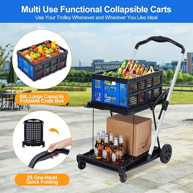 2-Tier Double Cat Litter Box Enclosure Furniture with Doors, Foldable Shopping Cart for Groceries, Hidden Storage, Ladder, Hammock, Metal Mesh for Apartment, Office, Travel, Green
