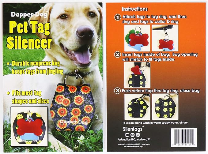 Dapper Dog - Dog Tag Silencer with Tag Ring (Orange Flowers)