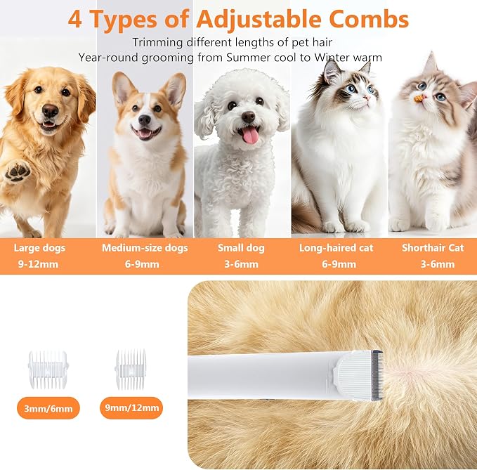 ZYK Dog Grooming Vacuum, All-in-One Professional Pet Grooming Kit (White) | Hair Clipper & Shedding Brush, Low Noise 13,000Pa Dog & Cat Hair Remover Vacuum,Cleaning Brushes, 1.8L Capacity Dust Cup