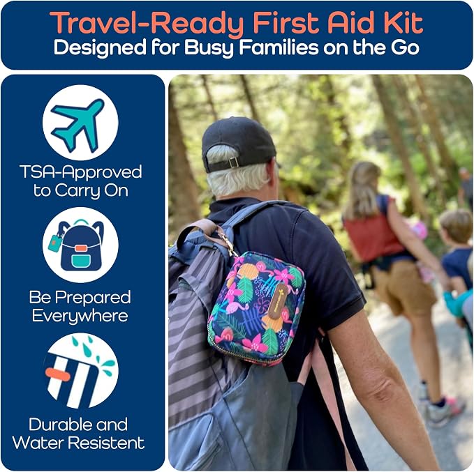KeepGoing Travel First Aid Kit for Kids, 130 Pc. TSA-Approved Travel Size | Toddler First Aid Kit, Mini First Aid Kit for Car, Home, Purse, Diaper Bag & Backpack, Latex-Free Bandages