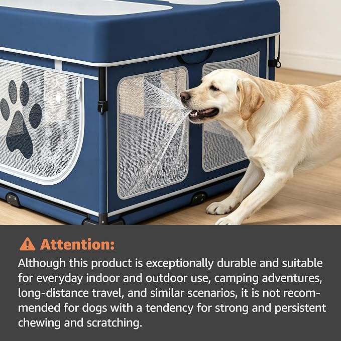 LOOBANI Foldable Dog Playpen with Cover, 1 Min Setup, 43.3"x43.3"x27.1" | Blue Pet Puppy Playpen Indoor, Sturdy Reinforced Steel/Iron Frame, Portable Whelping Box For Home Dog Cat Rabbit, Patented