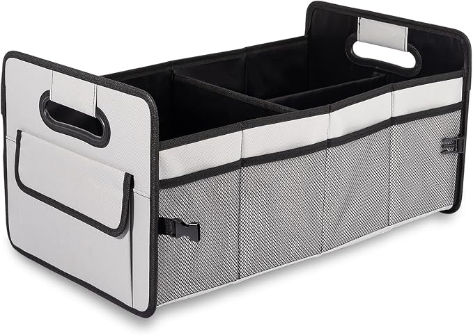 JiatuA Car Trunk Organizer, Collapsible Car Organizers and Storage Grey | Sturdy, Large Capacity, Clean Decor, Multi Compartment Container Box, Adjustable Car Accessories for SUV Sedan Truck