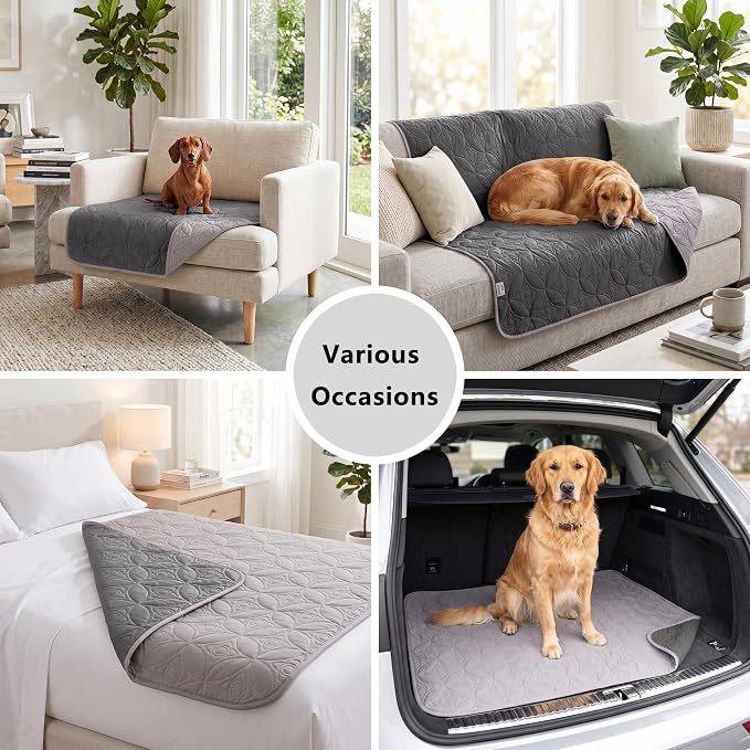 Waterproof Couch Cover for Dogs - Washable Pets Furniture Protector | TPU Leak-Proof Liner, Lightweight & Reversible, Fits Chair, Sofa, Bed, 82" x 102" , Lightgrey/Darkgrey