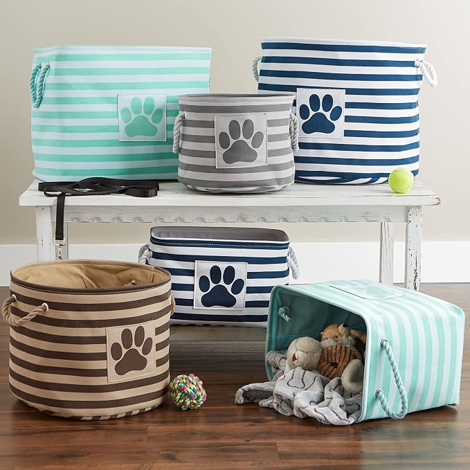 Bone Dry Pet Storage Collection Striped Paw Patch Bin, Medium Rectangle, Brown
