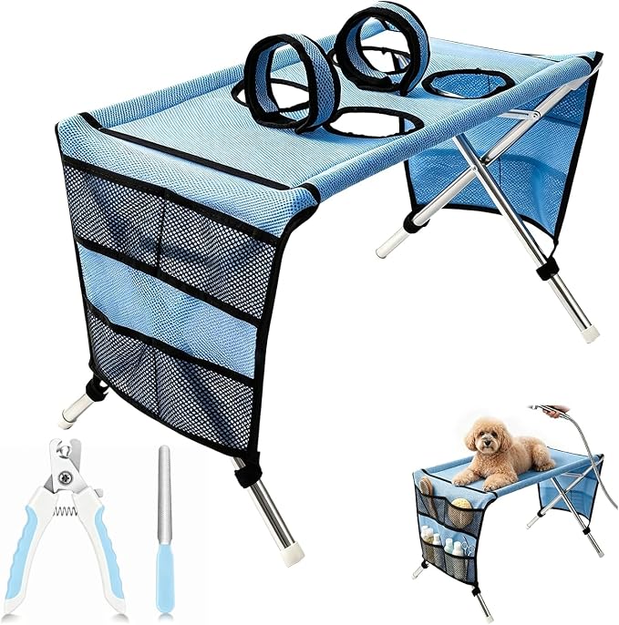 2-in-1 Foldable Pet Grooming Bed for Cat Small Dog with Nail Clippers (NEW-B)