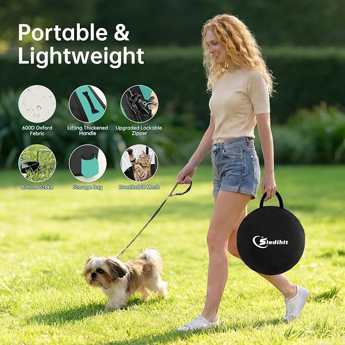 Siedihit 28" Dog Playpen,Cat Puppy Pen, Pet Portable Crate Indoor Outdoor | Durable Travel Camping Use,Foldable Dog Kennel Tent Cage for Rabbit Small Animals with Carrying Case(Green, Small)