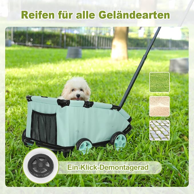Mini Dog Strollers for Mini Pets, Foldable Multifunctional Shopping Carts with Extendable Pull Handle, Doggie Wagon Built-in Cushion and Safety Rope with Storage Bag (Tealblue)
