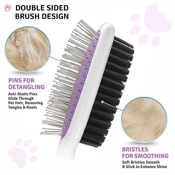 Pet Grooming Brush - Fur Detangling Pins & Coat Smoothing Slicker Bristles, Two-Sided Design for Dogs, Cats & Other Animals