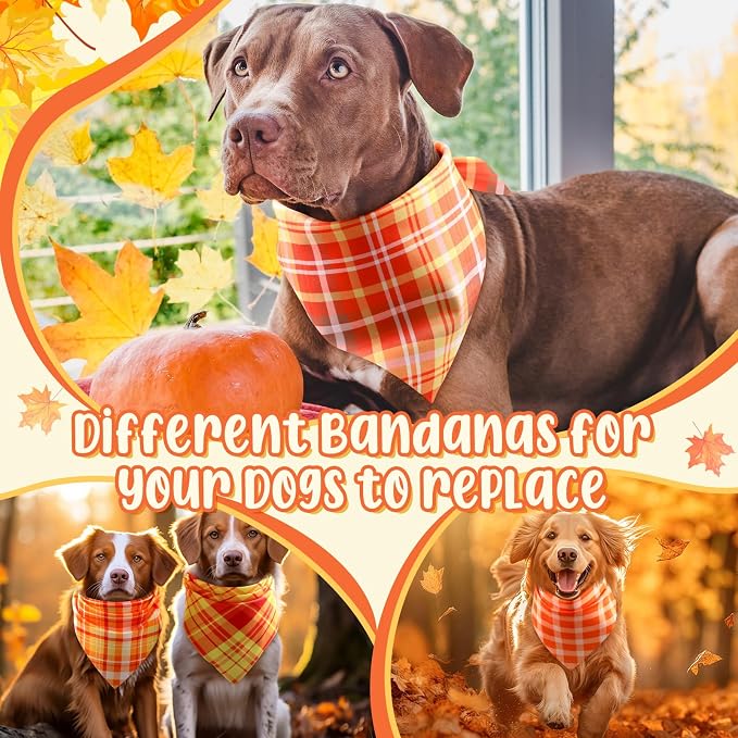 Abbylike 50 Pcs Fall Plaid Dog Bandanas Bulk, Autumn Gingham Pattern
