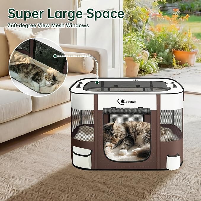 Siedihit 28" Dog Playpen,Cat Puppy Pen, Pet Portable Crate Indoor Outdoor | Durable Travel Camping Use,Foldable Dog Kennel Tent Cage for Rabbit Small Animals with Carrying Case(Brown, Small)