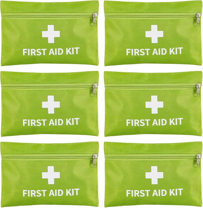 6 Pack Empty First Aid Kit Bag, Small First Aid Pouch Bulk, Water Resistant Travel Medical Organizer, Mini Emergency Supply Storage for Home, Car, Office, Camping, Outdoors (Green, 20X14cm, Bag Only)