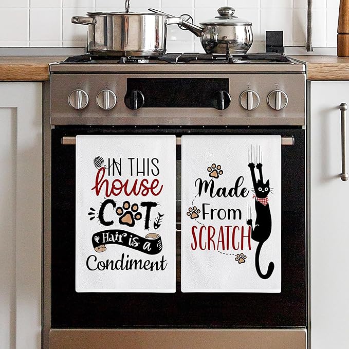 Bonsai Tree Cat Kitchen Towels Set of 4, Cat Lover Gifts for Mom Women, Cute Funny Dish Tea Towels Housewarming Gifts for New Home Decor