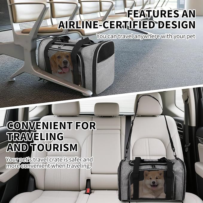 Carriers Soft-Sided Pet Carrier for Medium Large Cats Dogs 15lbs 20lbs,Ventilated Design,Portable Carry Handle,Collapsible Carrier for Kitten Puppy(X-Large,Grey&Black)