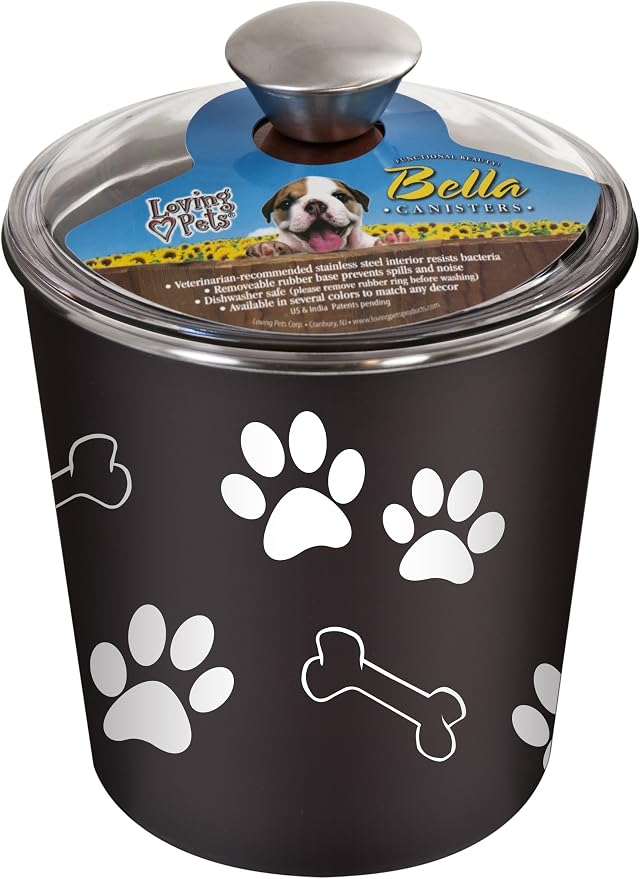 Loving Pets Bella Dog Bowl Canister/Treat Container, Espresso