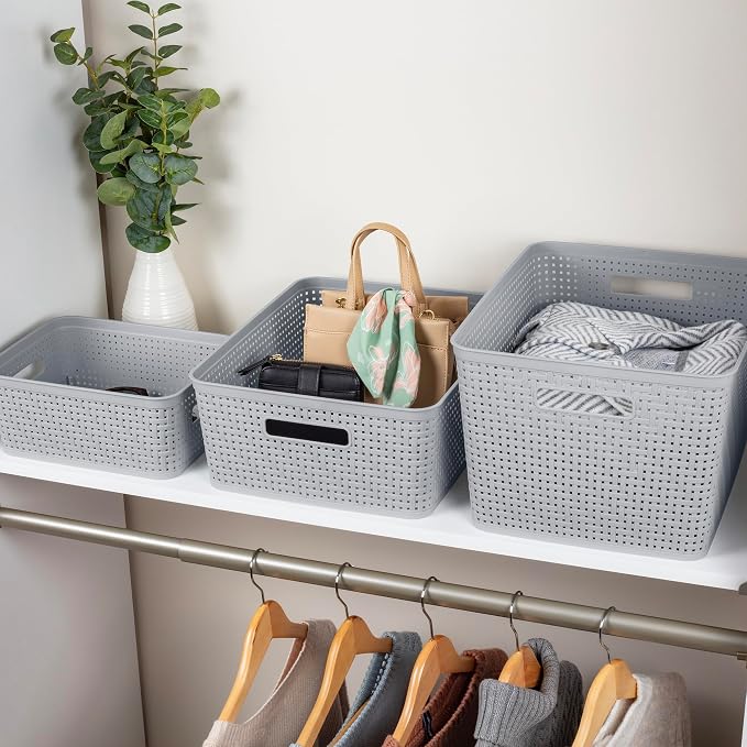 Sterilite 32 Pack Plastic Storage Bin Organization Containers, Small Baskets, Cement