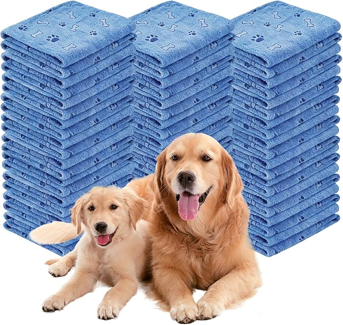 30 Pcs Dog Towels for Drying Dogs Bulk 20 x 40 Inch Quick Drying Pet Bath Towels Colorful Pet Grooming Towel Absorbent Microfiber Towel for Small Medium Large Dog Puppy Cat (Blue)