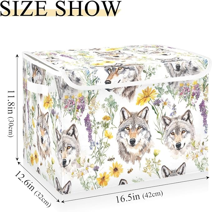 Aesthetic Wolf White Storage Bins Box Storage Container Lidded for Clothes Small Spaces