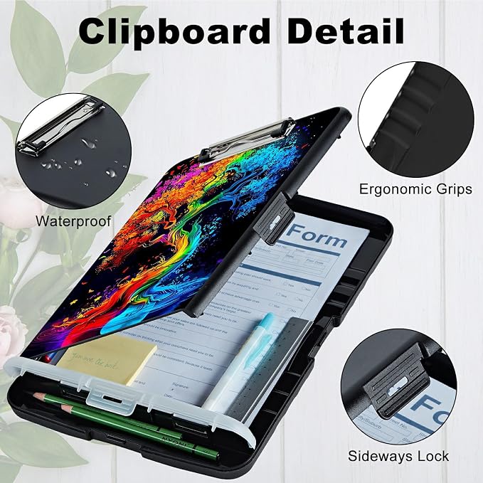 Red Blue Tree A4 Clipboard with Storage Pen Holder, Clipboards Organizer Nursing Clipboard Foldable File Folder Plastic Clipboard Folio Clip Board for Office Students Classroom Doctor