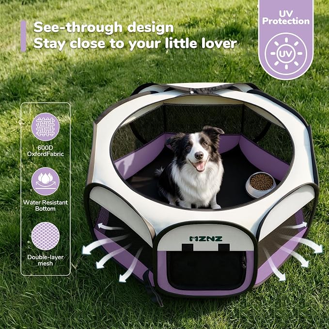 Dog Cat Small Animal Puppy Playpen Crate, Large, Purple | Portable Pop Up Pet Cage Enclosure Tent Kennel Indoor Outdoor with Carrying Case, No Assembly, Camping Use