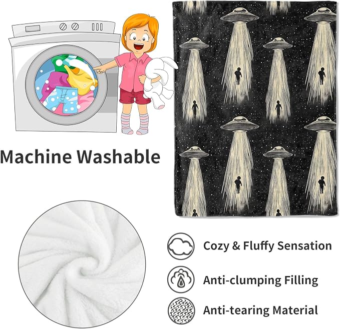 Alien & UFO Blanket Space Throw Blankets with Mysteriou Silhouette & Spaceship,Birthday Gifts for Kids Adult & Sci-Fi Lovers,Lightweight Soft Fleece,for Sofa Couch Bed Room Decor 50x60in