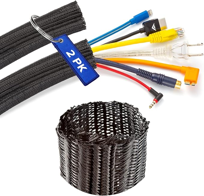 Maximm Cable Management Wire Loom 6ft 1 Inch Black Split Cord Protector 2 Pack