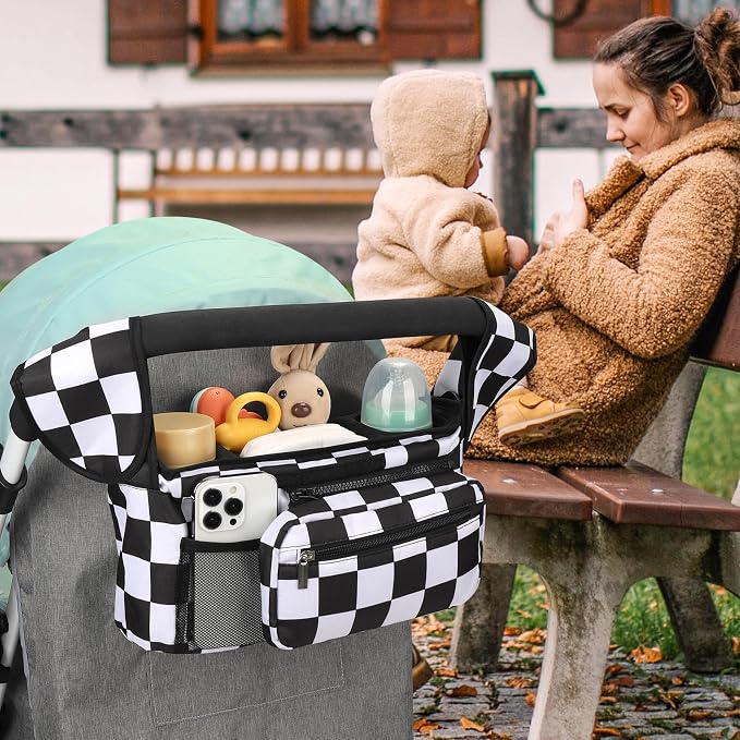 Accmor Universal Stroller Organizer with Insulated Cup Holder Detachable Phone Bag and Shoulder Strap,Stroller Bag Caddy Organizer for Uppababy, Baby Jogger, Britax Strollers