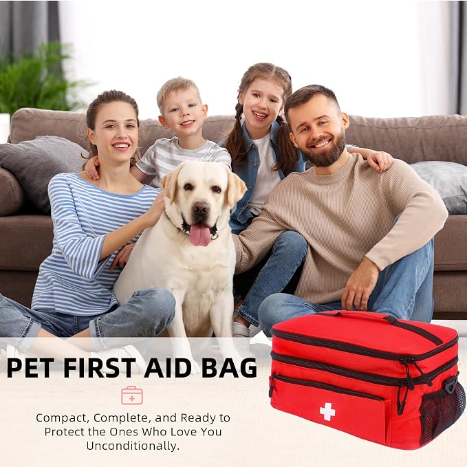 First Aid Bag Empty Large 16x8.3x7 inch with Adjustable Shoulder Strap, Medical Organizer for Pet First Aid Kits, Home Travel Camping Emergency Supplies Storage (Red)