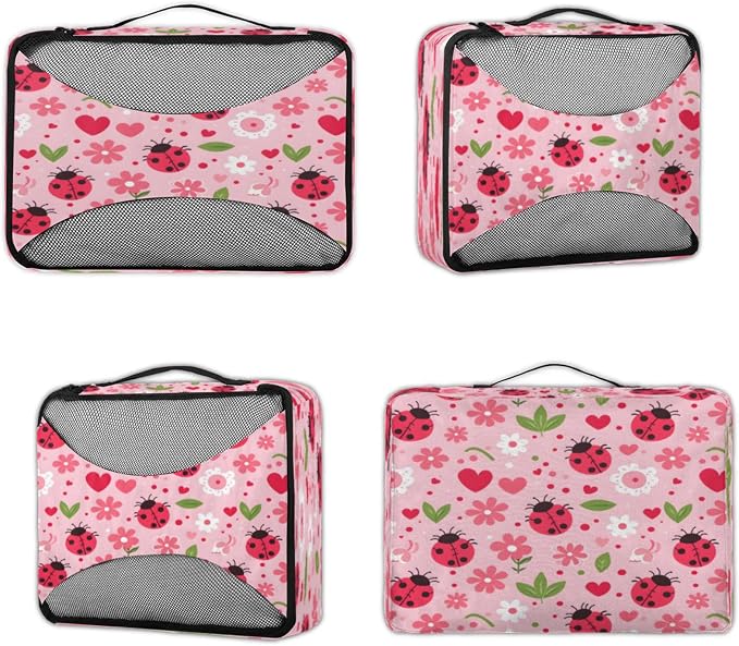 4 Set Packing Cubes for Travel, Daisy and Ladybugs Packing Cubes for Women, Travel Luggage Packing Organizers, Packing Cube Set, Daisy Flowers