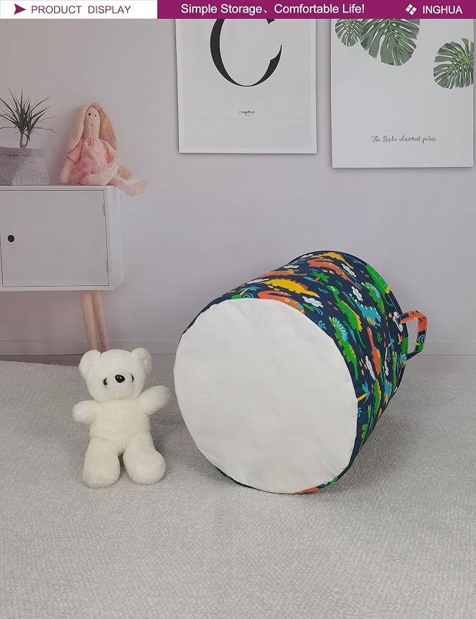 Forest Dinosaur Laundry Hamper Large Canvas Fabric Storage Basket | Organizer Bin Dirty Clothes Collapsible Waterproof for College Dorms, Boys and Girls Bedroom,Bathroom