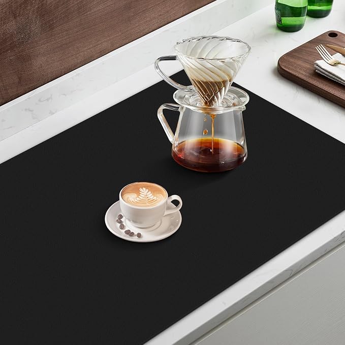 Coffee Mat Super Absorbent Dish Drying Mat Coffee Bar Mat 16"x 24", Black